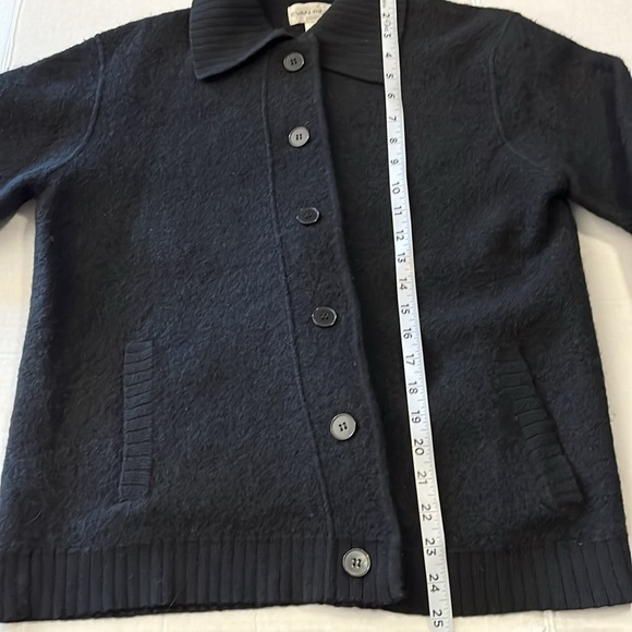 Evan-Picone-M-black-100% Laine wool, Collar button-down cardigan, ribbed details - Picture 10 of 11